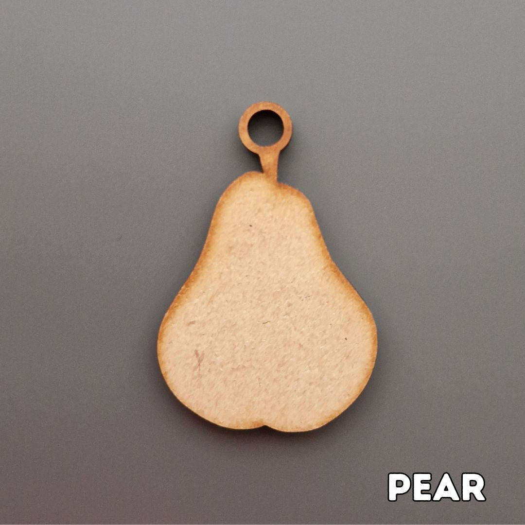 wooden chick pear displayed on grey background