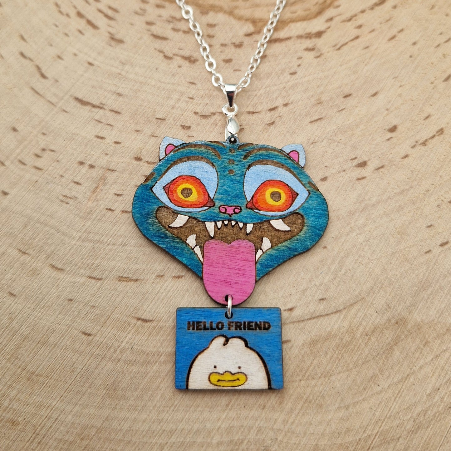 Derpy Tiger and Note Card Charm Necklace