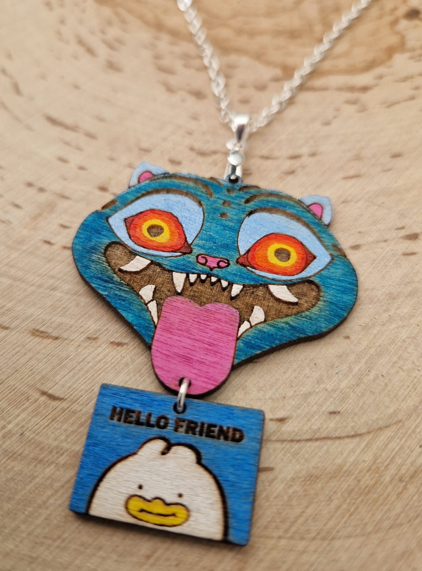 Derpy Tiger and Note Card Charm Necklace