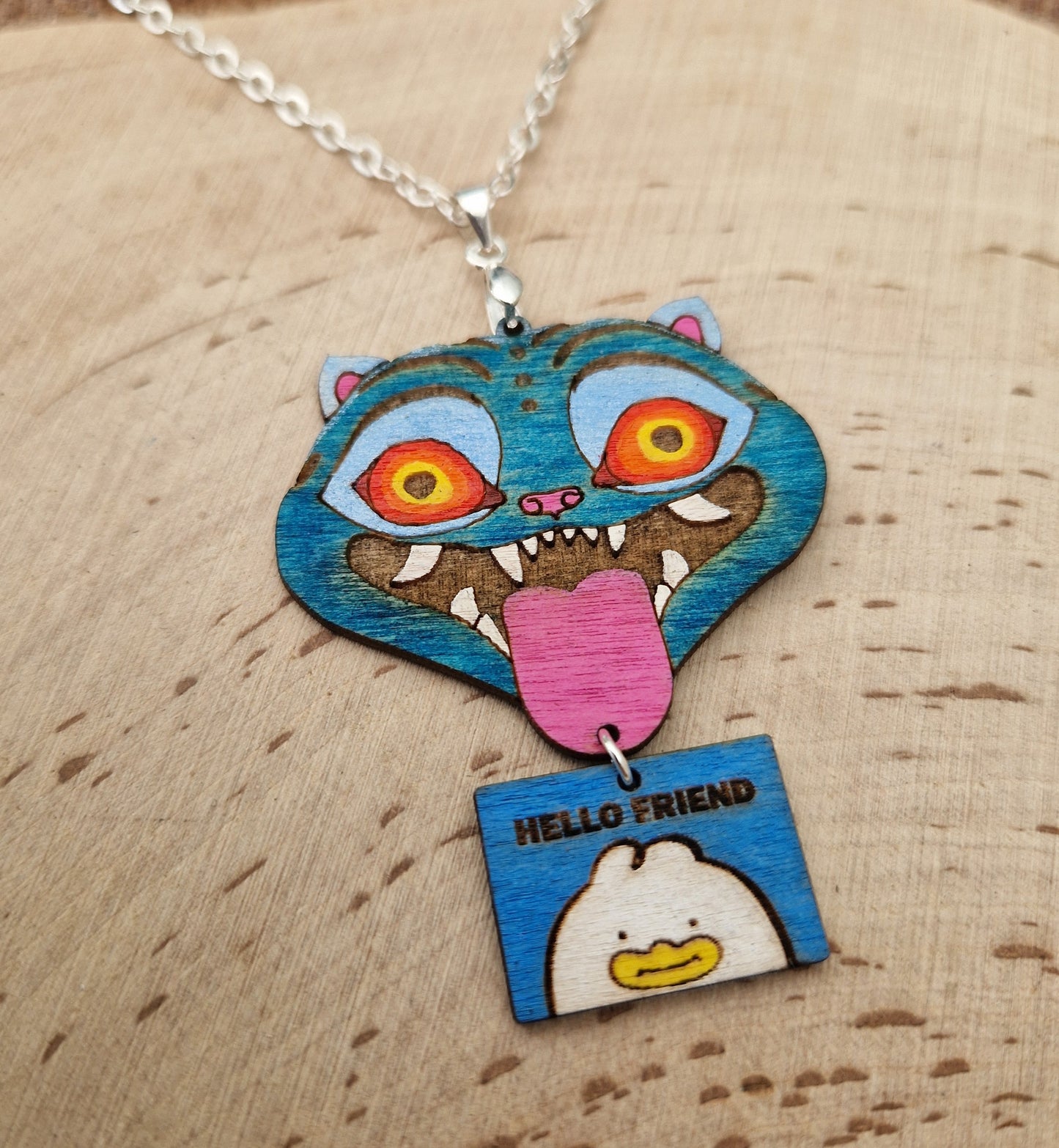 Derpy Tiger and Note Card Charm Necklace