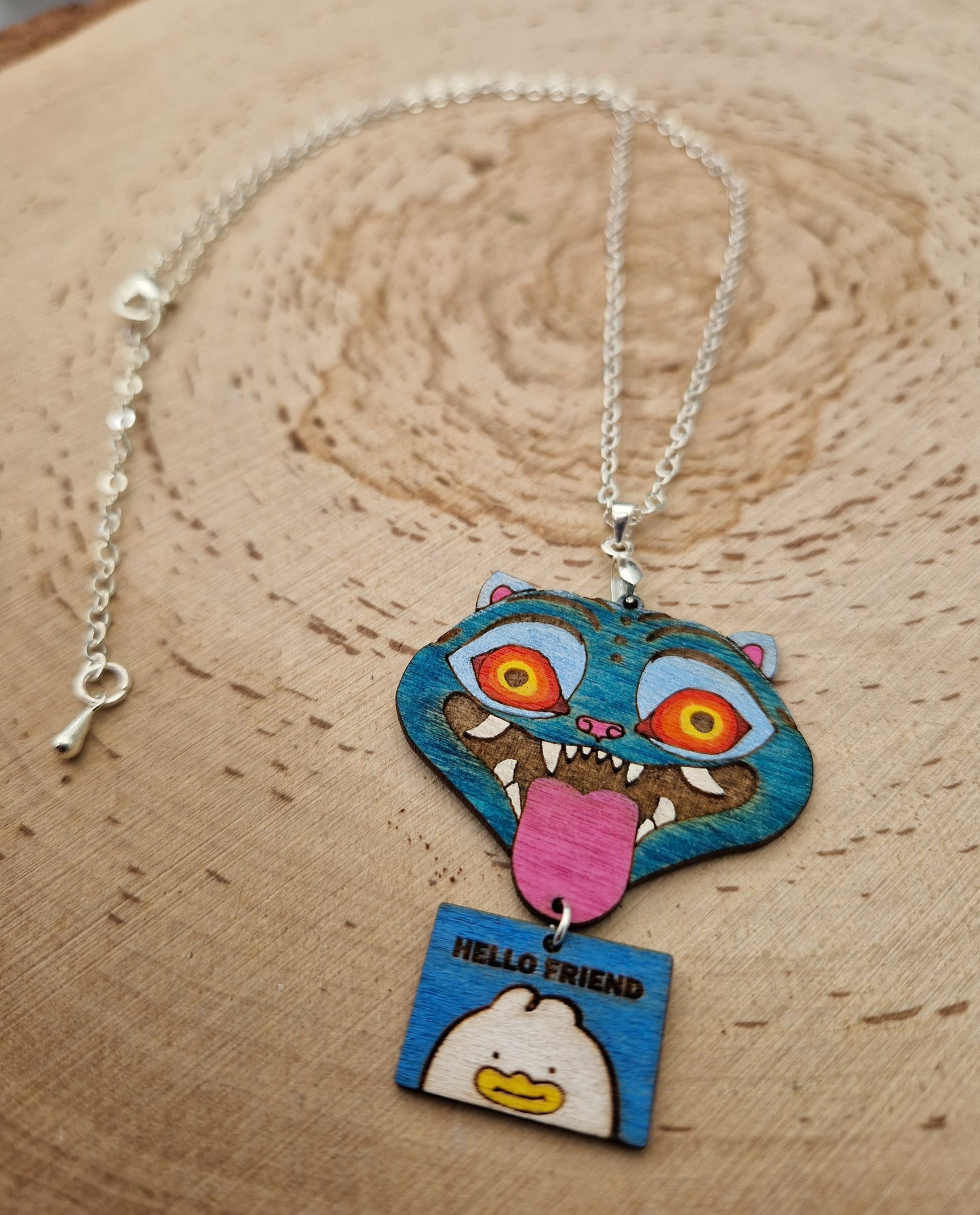 Derpy Tiger and Note Card Charm Necklace