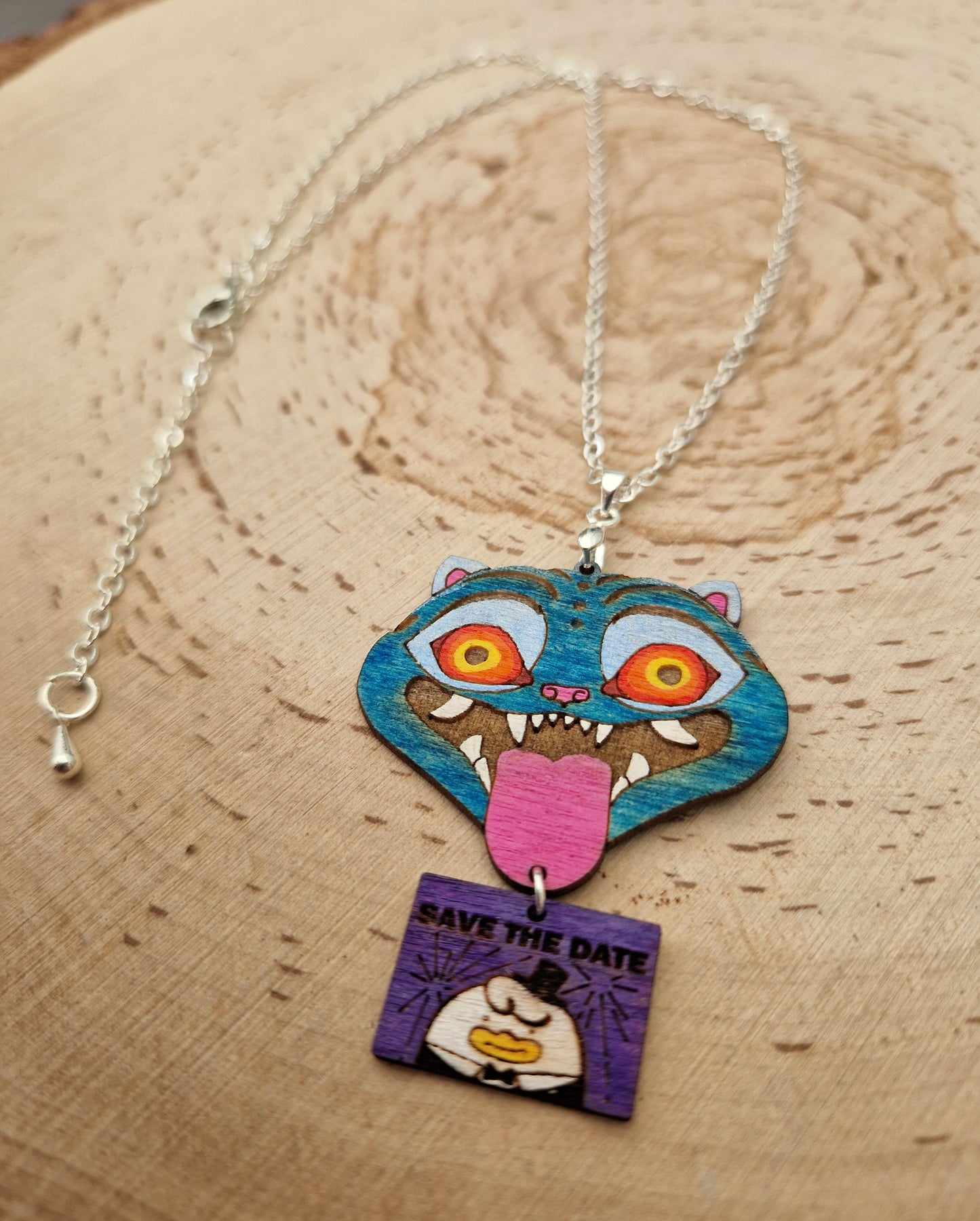Derpy Tiger and Note Card Charm Necklace