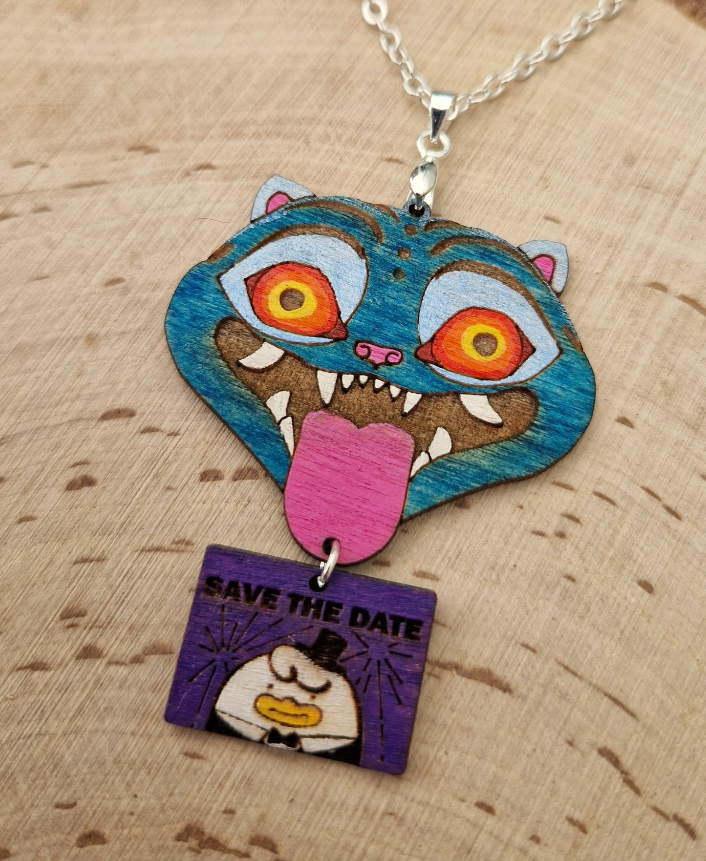 Derpy Tiger and Note Card Charm Necklace
