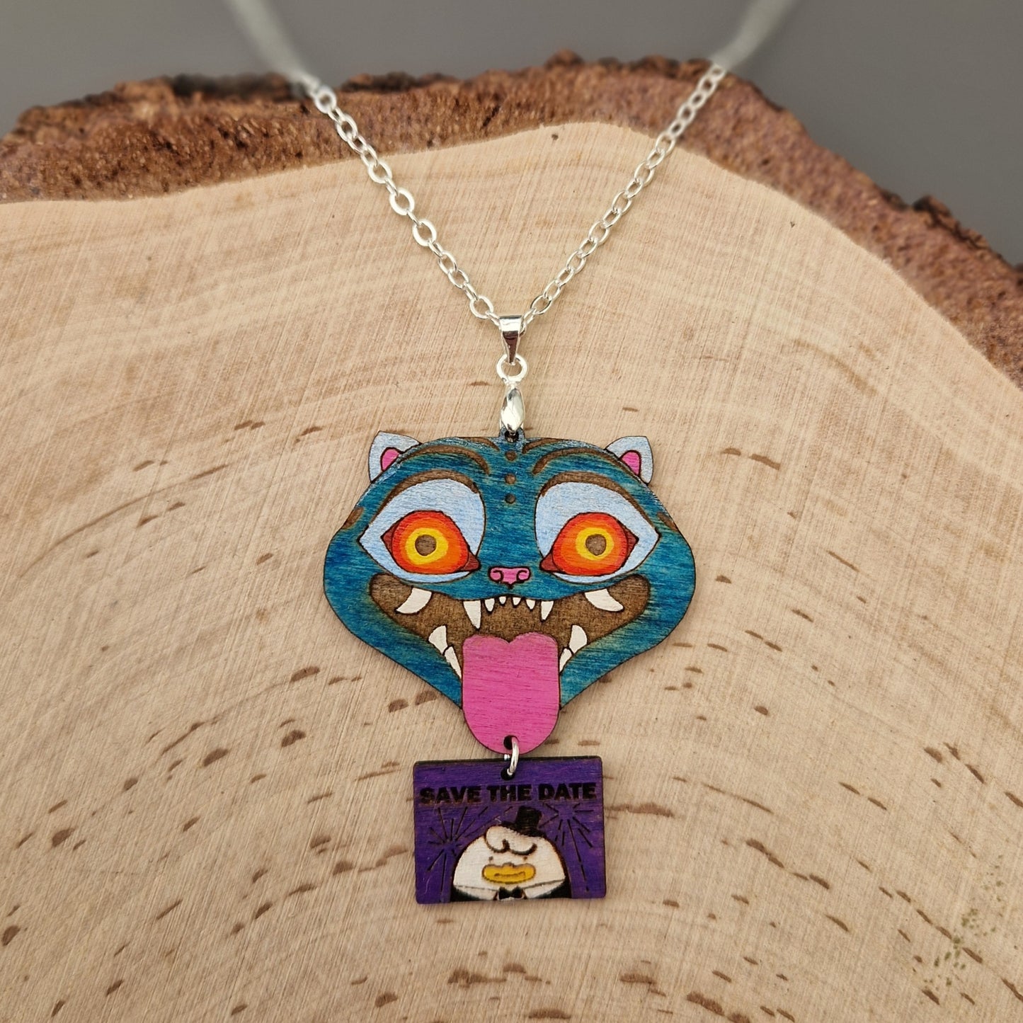 Derpy Tiger and Note Card Charm Necklace