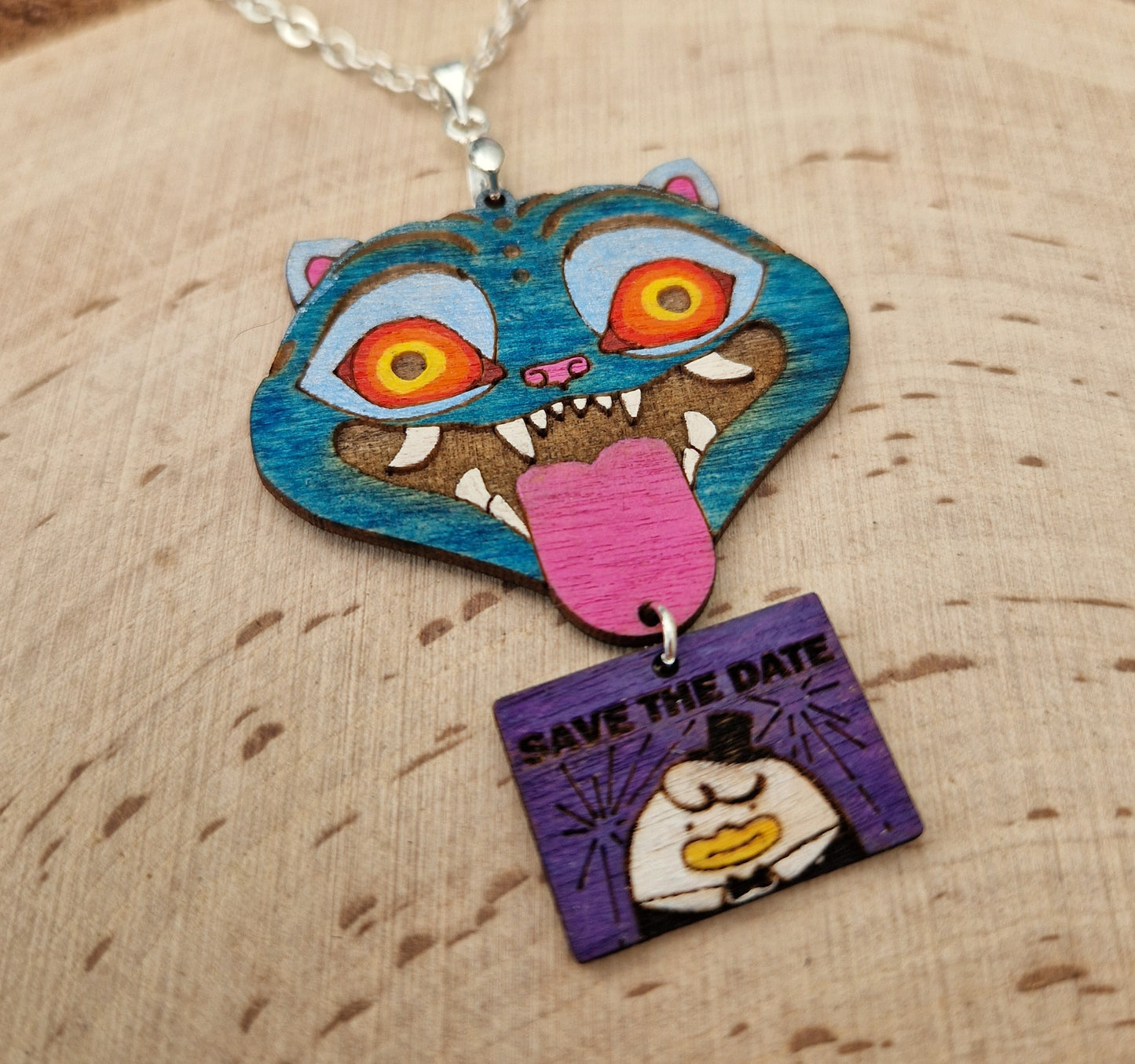 Derpy Tiger and Note Card Charm Necklace