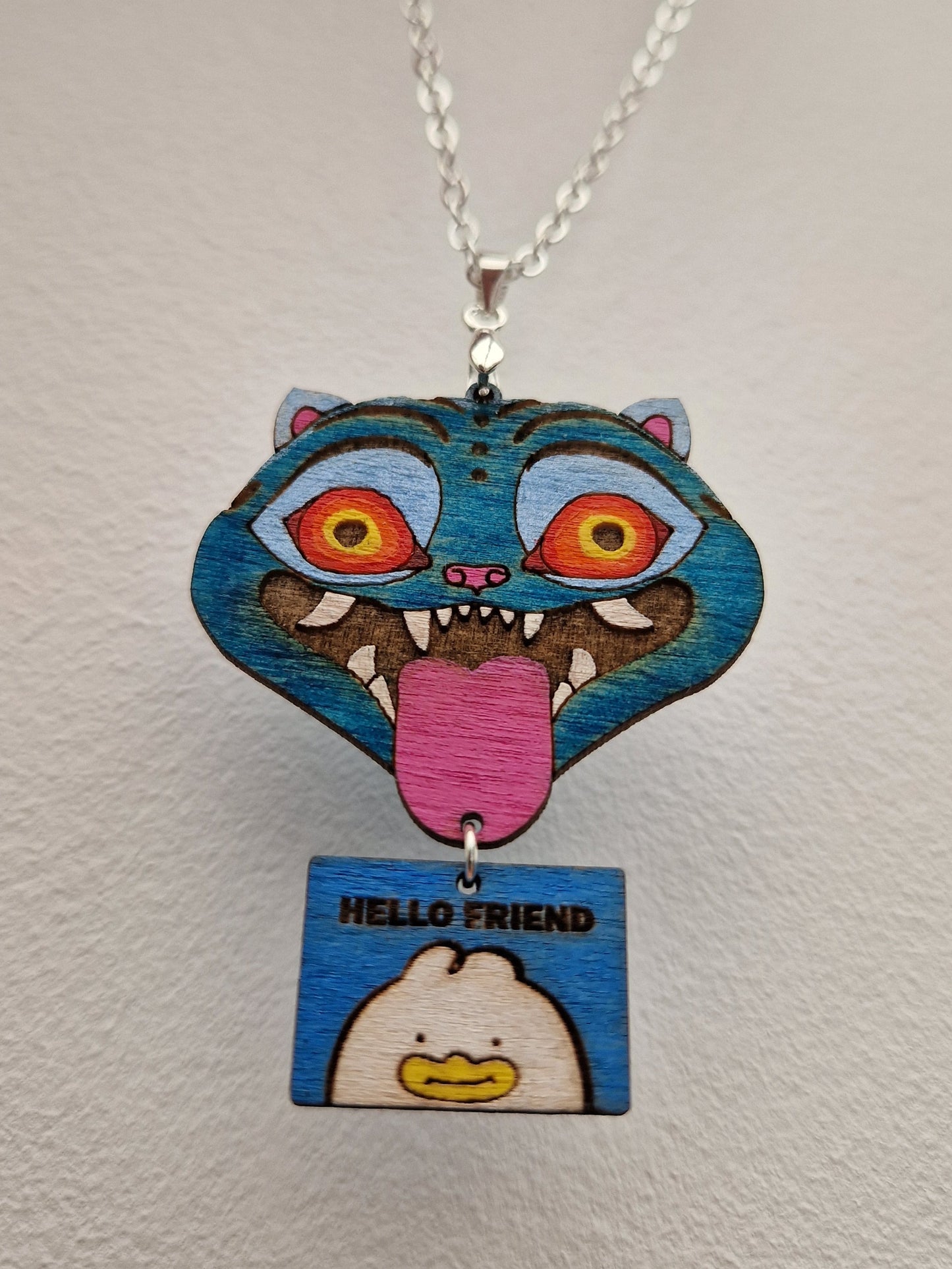 Derpy Tiger and Note Card Charm Necklace