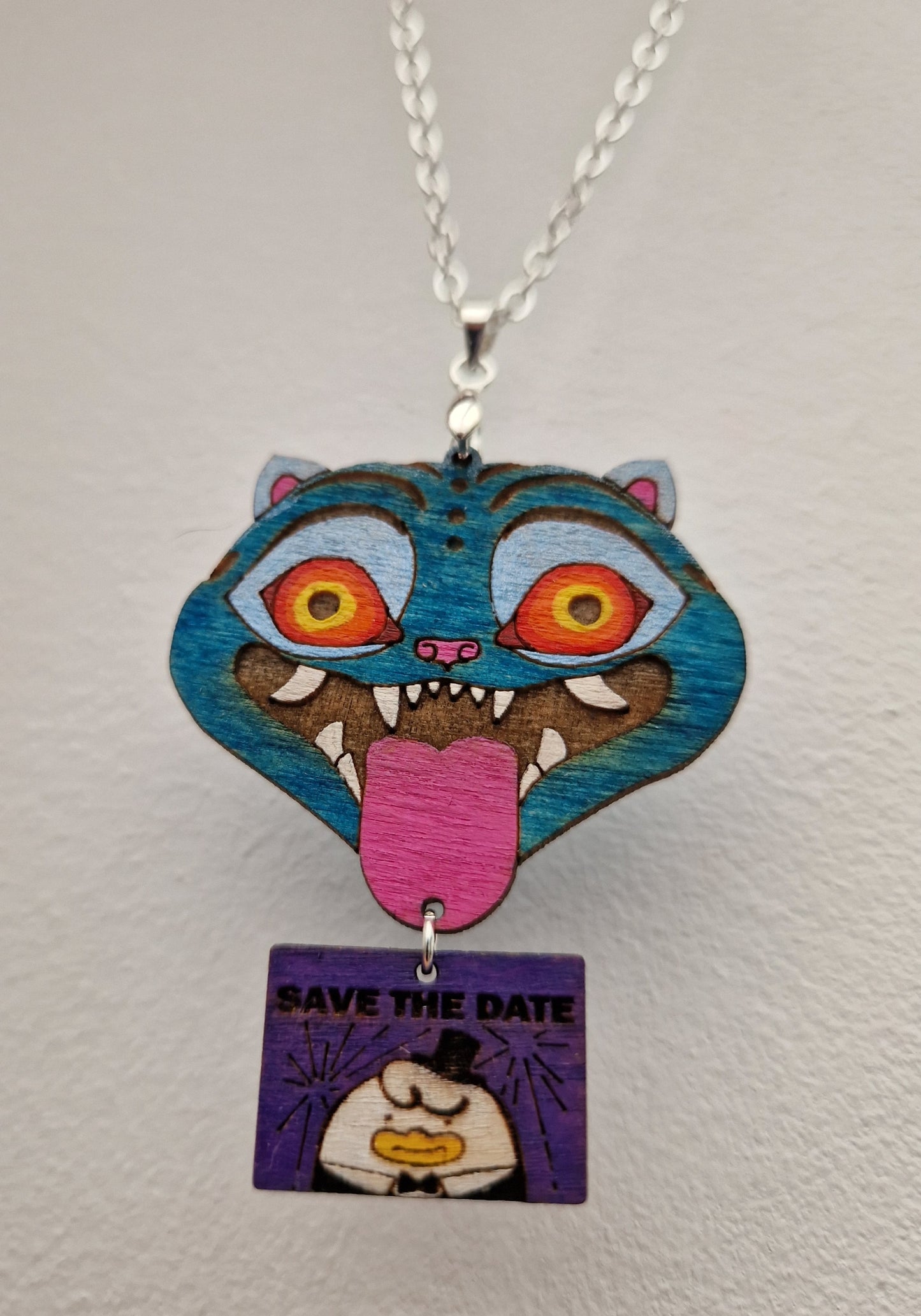 Derpy Tiger and Note Card Charm Necklace