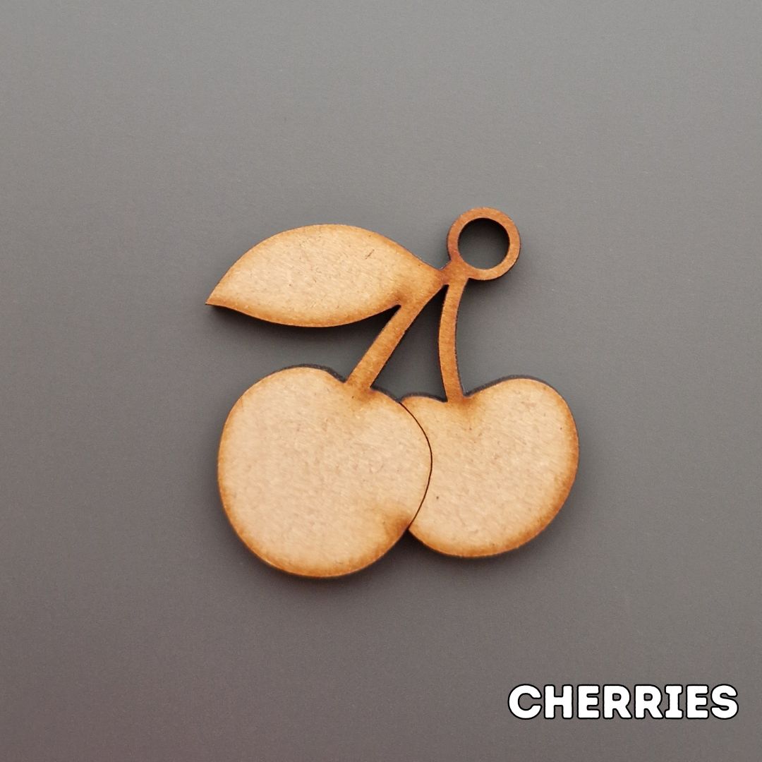 wooden cherries shape displayed on grey background