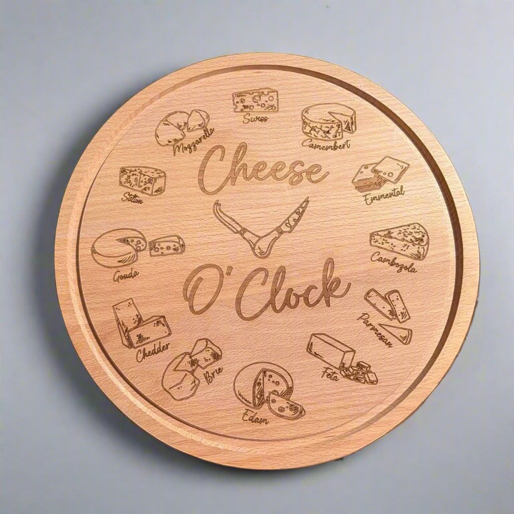 Round Wooden Cheese O'Clock Board