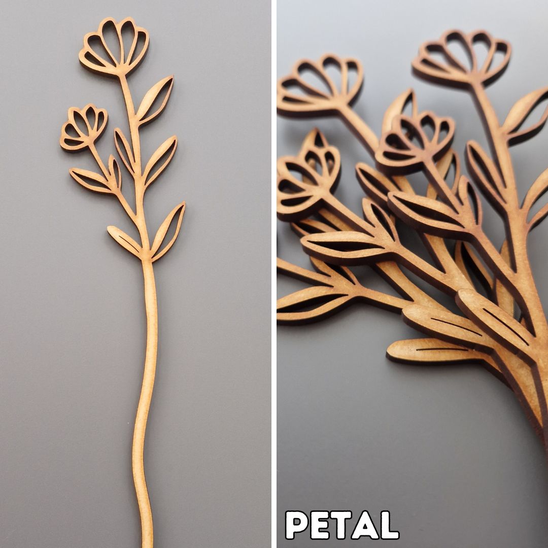 wooden flower displayed on grey background