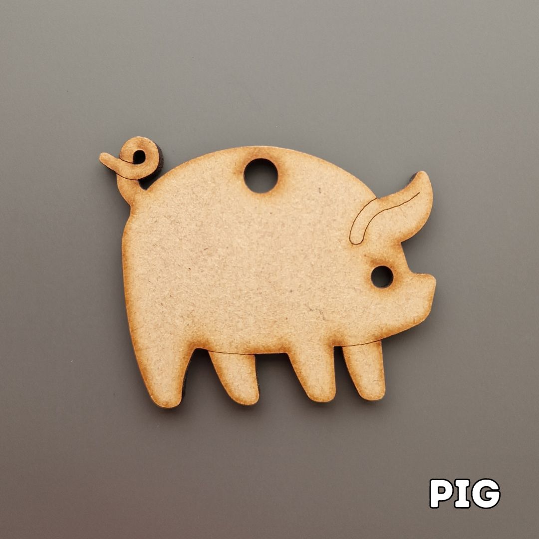 wooden pig shape displayed on grey background