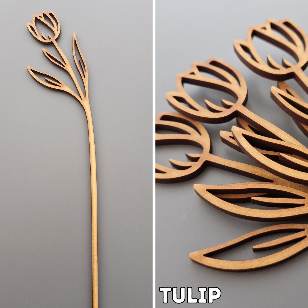 wooden flower displayed on grey background