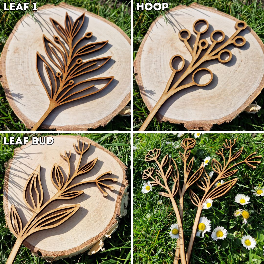 wooden flowers displayed on log slice