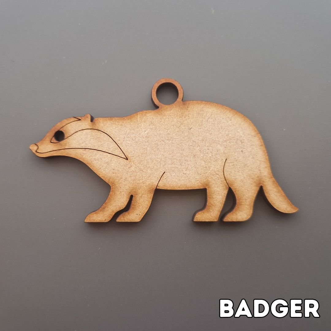 wooden badger shape displayed on grey background