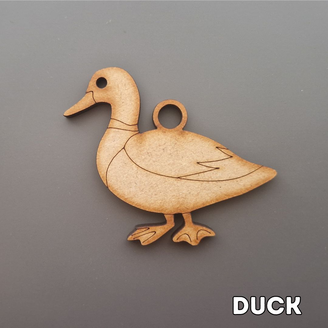 wooden duck shape displayed on grey background