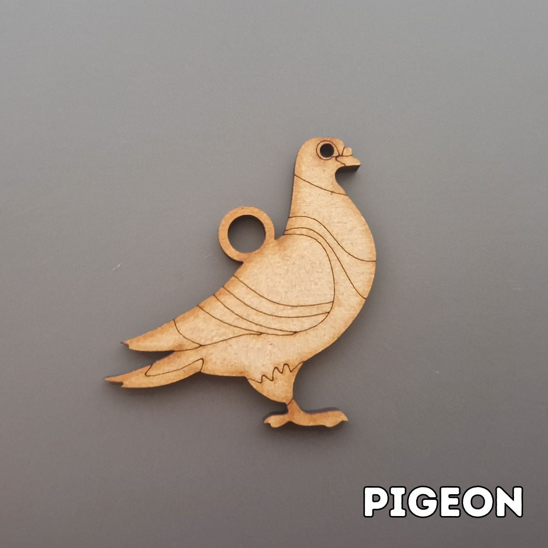wooden pidegon shape displayed on grey background