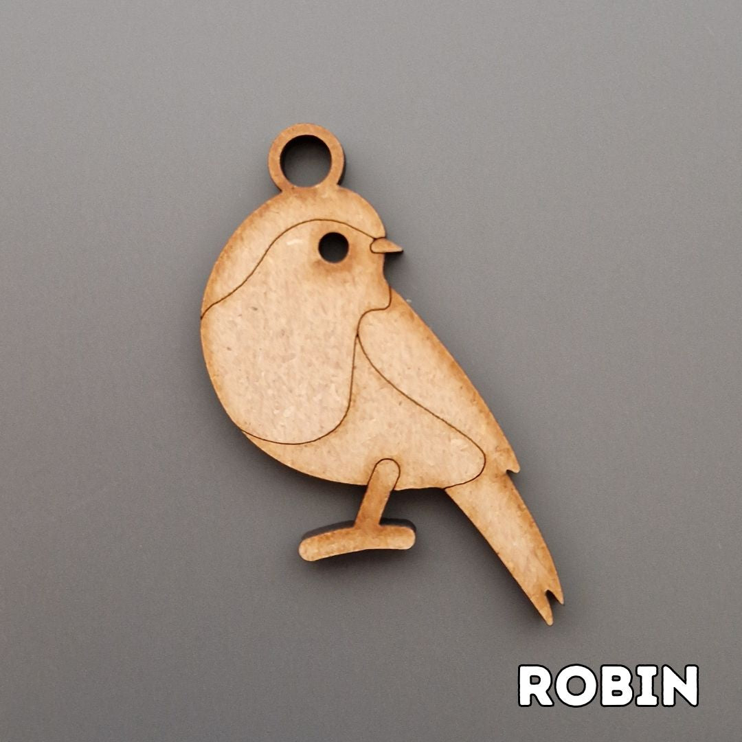 wooden robin shape displayed on grey background