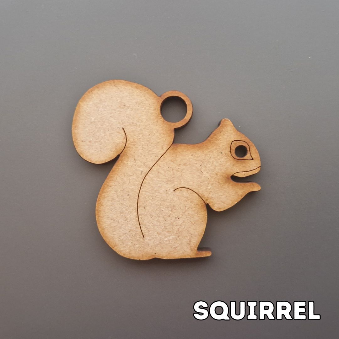 wooden squirrel shape displayed on grey background