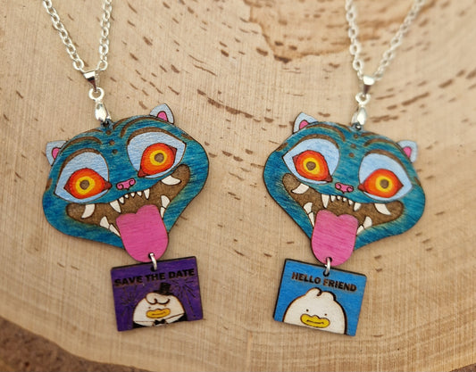 Derpy Tiger and Note Card Charm Necklace