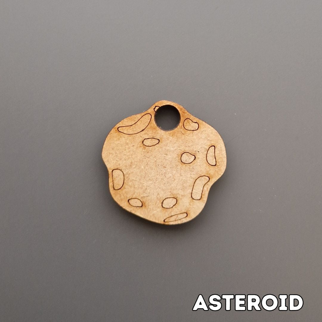 wooden asteroid shape displayed on grey background