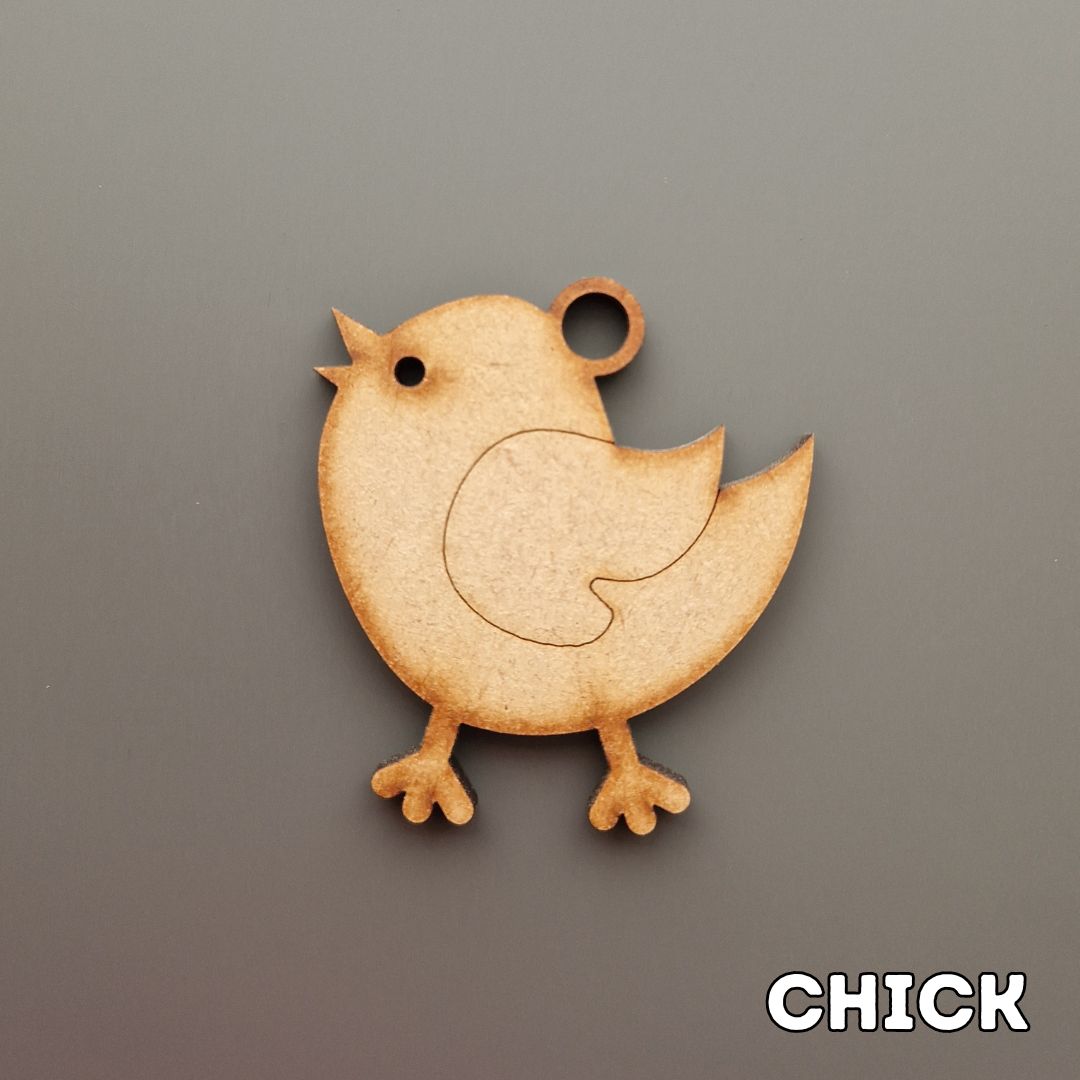 wooden chick shape displayed on grey background