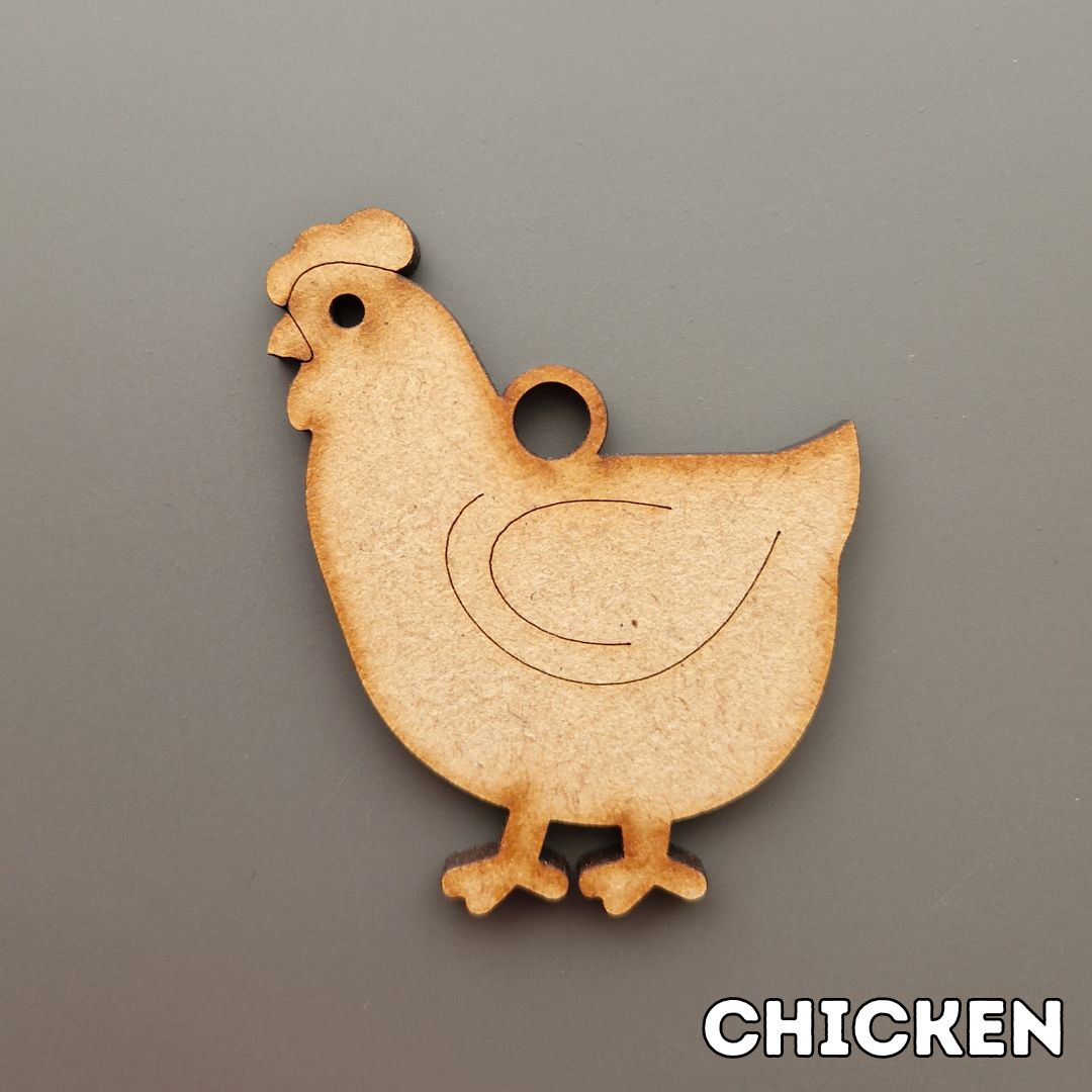 wooden chicken shape displayed on grey background