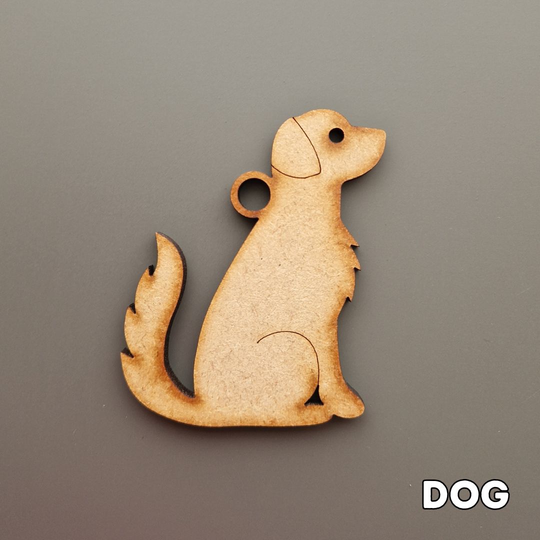 wooden dog shape displayed on grey background
