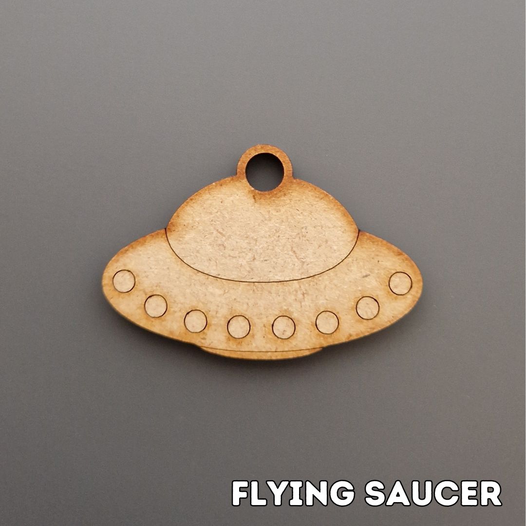 wooden flying saucer shape displayed on grey background