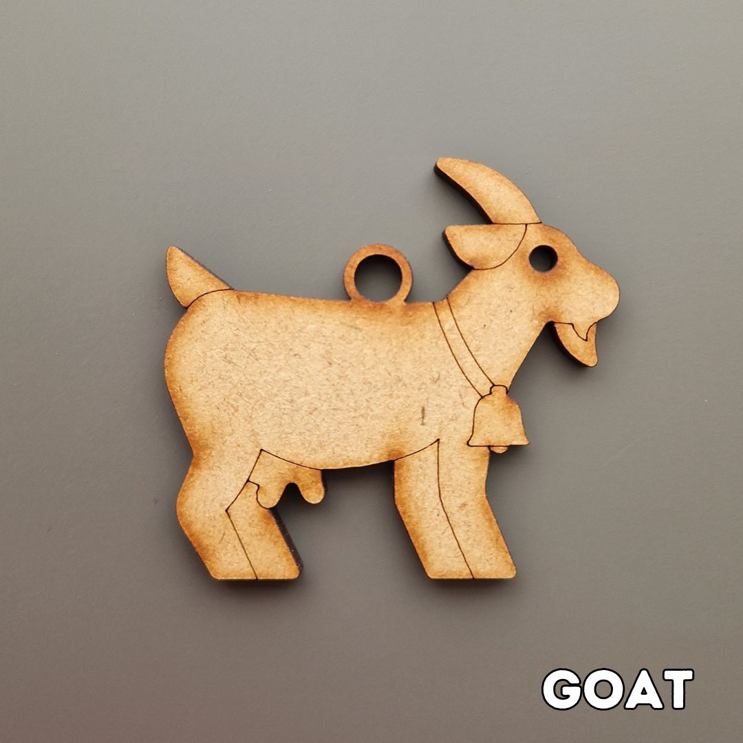 wooden goat shape displayed on grey background