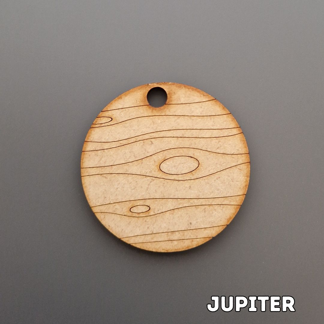 wooden planet shape displayed on grey background