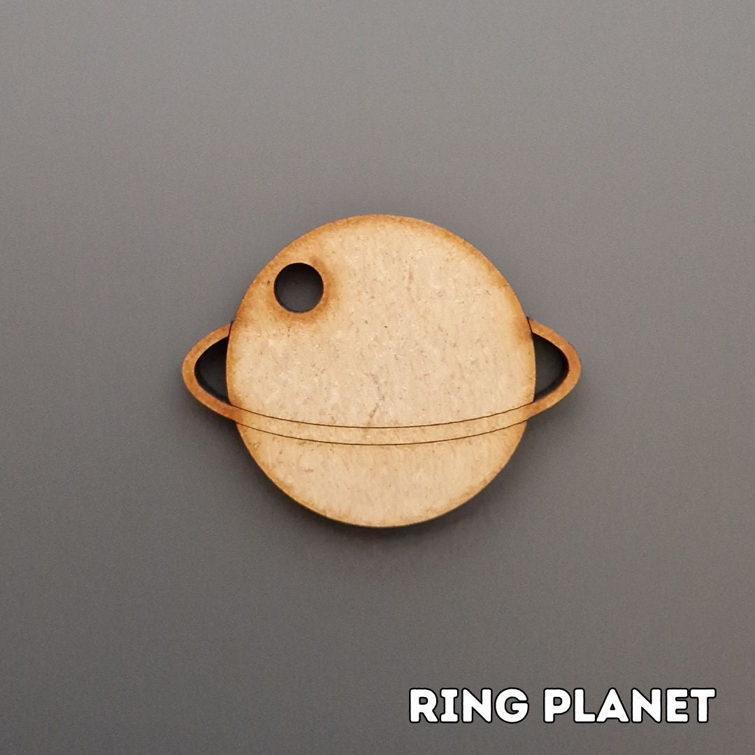 wooden planet shape displayed on grey background