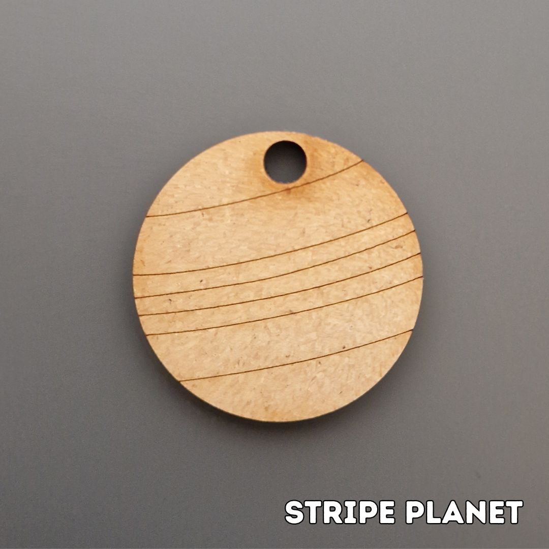 wooden planet shape displayed on grey background